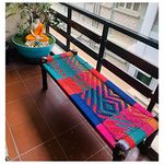 JAE Furniture - Jodhpur Art and Exports Wooden Bench | Colorful Bench for Seating | Sheesham Wood | Cotton Rope | Sitting Bench for Balcony - Home - Garden | Charpai | Colorful | Loft