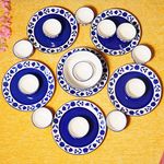 Freakway Floral Hand-Painted Ceramic Dinner Set of 19 Pieces Including (10 Inch) 6 Stoneware Dinner Plates, 12 Serving Bowls (180 Ml) with 1 Large Bowl | Microwave & Dishwasher Safe - Royal Blue