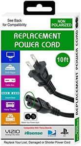 Xtreme 10 Foot Non-Polarized Replacement Power Cord for TVs, Game Consoles, Cable/Satellite Boxes, Printers, Soundbars, Home Theaters, Speakers & More, Works with Samsung, LG, TLC, PlayStation & More