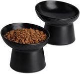 KITCHENLESTAR 6 inch Small Ceramic Raised Cat Bowls, Tilted Elevated Food or Water Bowls, Stress Free, Backflow Prevention, Dishwasher and Microwave Safe, Lead & Cadmium Free(Black 6 inch-2pc)