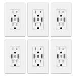 15 Amp ELEGRP USB Wall Outlet, Dual Type C and one Type A Ports, 6 Pack, White