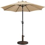 Yaheetech 2.7m Garden Parasol Umbrella Patio Table Umbrella Outdoor Tilting Crank & Handle Parasol with 10kg Resin Base Stand - Tan