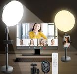 KingSom Ring Light with Stand,Full-Screen Ring Light for Desk with Phone Holder,Remote Control & Touch Zoom Lighting for Computer Video Conference Light,Dimmable Desktop Ring Light for Video Recording