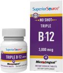 Superior Source No Shot Triple B12 3000 mcg, Quick Dissolve MicroLingual Tablets, 60 Ct, Methylcobalamin, Adenosylcobalamin & Cyanocobalamin, Cognitive & Heart Health, Nervous System, Non-GMO
