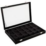 Black Velvet Jewelry Display Tray Organizer Case, Rock Collection Box for Gemstones, Crystals, Pendants (24 Slots, 14 x 9.5 x 2 In)