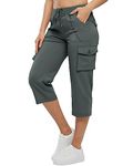 donhobo Women's Capri Golf Hiking Trousers,Ladies Cargo Capris Walking Pants,3/4 Length Trousers Lightweight Quick Dry Joggers Workout Shorts with 6 Pockets Grey XL