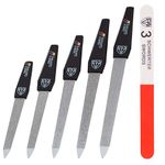 3 Swords Germany - Double Sided Sapphire Metal Nail File Set (5 pcs.) with 3-Way Nail Buffer (1 pc.) Made in Germany (695)