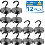 LOVIMAG Black Magnetic Hooks, 12 Pcs, 150lbs Pull Force, Heavy Duty, Cruise Cabin, Door, Kitchen