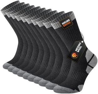 Niorasen Merino Wool Hiking Crew Socks for Men & Women, Thick Cushioned Anti-Blister, Moisture-Wicking, Seamless, 5 Pairs