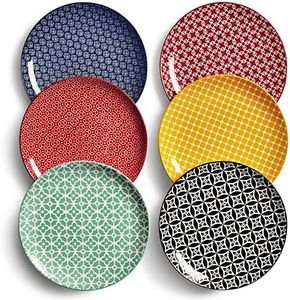 DOWAN 8.5" Colorful Dinner Plates - Set of 6, Large Ceramic Plates for Salad, Pasta, Pancakes, Steak - Serving Plates for Party, Wedding, Restaurant, Picnic - Dishwasher & Microwave Safe