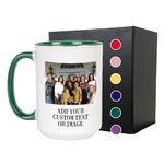 Personalized 15oz Ceramic Coffee Mug – (10 Colors) Photo Your Text Here, Customized Picture Name Words Cup, DYE Taza Cafe Personalizadas Fotos, Cute Custom Gifts Mom Women Men, Mother's Day (Green)