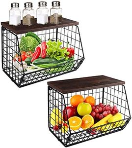 Treesunshine Frutero de Cocina, Cesta de frutas, 2 Piezas Cestas Apilables y Montables en la Pared, Organizador Frutas y Verduras, para Encimera de Cocina, para Almacenar Fruteira y Aperitivos