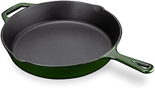 Navaris Enameled Cast Iron Skillet - 12" Frying Pan with Enamel Coated Finish - 12 inch Kitchen Cookware Fry Griddle for Stove Top and Oven - Green