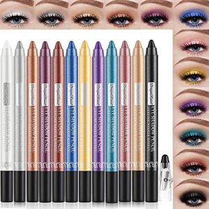 matita occhi trucco professionale Set 12Pcs colorati ombretto Stick & Eyeliner Pencil, lunga durata impermeabile Glitter Pearlescent trucco regalo per le donne