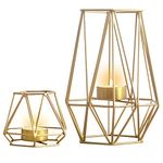 Metal Hexagon Shaped Geometric Design Tea Light Votive Candle Holders, Iron Hollow Tealight Candle Holders for Vintage Wedding Home Decoration, Gold (S+L, Gold)