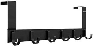 Anjuer Door Hooks Hanger Rack, Aluminum Utility Organizer Holder for Kithchen Bathroom, 6 Hooks Over The Door Hanger Black