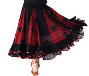 CISMARK Elegant Ballroom Dancing Latin Dance Party Long Swing Race Skirt, Black&red, One Size