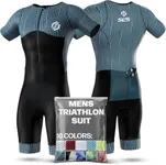 SLS3 Triathlon Suits Mens - Aerodynamic Sleeved Mens Tri Suit - Men Triathlon PRO FX Fabrics - Premium Trisuit for Men (Sky Hex, Medium)