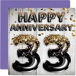 Awesome 33rd Anniversary Card for Husband Boyfriend Wife Girlfriend - Black Gold Glitter Balloons - Happy 33 Anniversary Cards from Family, 145mm x 145mm Greeting Cards for Thirty-Third Anniversaries