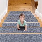 Jaoul Stair Runners for Wooden Steps Non-Slip 8" X 30" Indoor 15PCS Stair Treads Carpet, Non-Skid Safety Rug Slip Resistant for Kids Elders and Pets (Bluish Gray, 15PC)