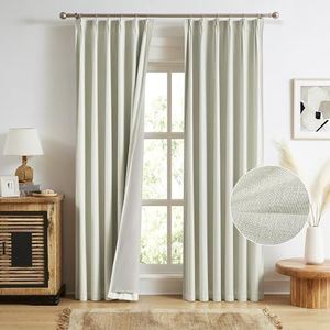 MAIHER 108 Inches Long Full Blackout Pinch Pleated Curtains, Thermal Insulated Double Linen Pleated Drapes with Hooks Back Tab for Bedroom Living Room, 40" W x 108" L, 2 Panels