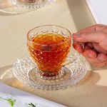 SYANKA Premium Glass Tea Cup and Saucer Set of 6, (6 Cups and 6 Saucers) - 210 ML, Transparent, Designer Cups and Saucer Set for Coffee, Tea, Green Tea, Herbal Tea, Lemon Tea