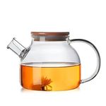 VENDLY Tea Pourer Glass Kettle with Wooden Lid, with Loose Leaf Tea Filter Spout, 1 L for Coffee, Juice, Black Tea, Green Tea, Juice, Water and Serve Beverage