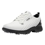 FitVille Professional Mens Golf Shoes Outdoor Spiked Golf Shoes for Men Waterproof(White Black,13)