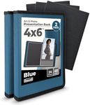 Dunwell Small Photo Album 4x6 with Black Mounting Paper (2-Pack, Blue), 4 x 6 Photo & Art Portfolio Presentation Book, Each Shows 48 Pages, Professional Mini Picture Book for 4x6 Artwork, Postcard