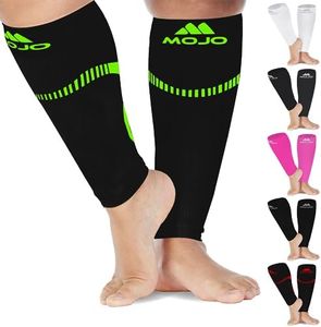 Mojo Compression Socks Footless for Women and Men 20-30mmHg - Extra Wide Plus Size Calf Sleeve - A604, Black/Green, X-Large