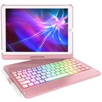 Keyboard Case for iPad 9th Generation,10 Color Backlight iPad Keyboard for 10.2-inch 9th /8th /7th /Air 3/Pro 10.5-inch,360° Rotatable Protective Cover with Apple Pencil Holder(Rose Gold)