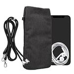 kwmobile Corduroy Phone Bag XXL - 7" - 17.7 x 9 cm Cord Case Holder with Neck Strap for Mobile Phones - Dark Grey