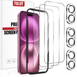 TQLGY 3 Pack for iPhone 16 Screen Protector with 3 Pack Camera Lens Protector, Tempered Glass Film with Easy Installation Tool, Ultra HD, 9H Hardness, Anti Scratch, Bubble Free, Case Friendly