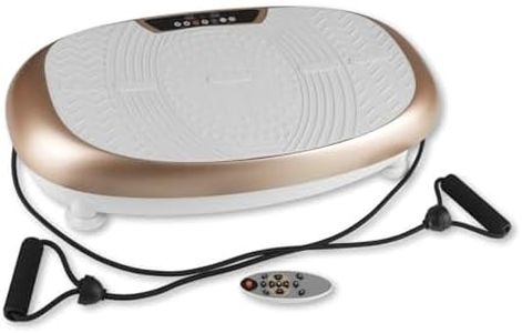 VITALmaxx Vibrationstrainer mit 30 Vibrationsstufen und 3 Programmen und LCD-Display | Ganzkörpertraining zu Hause, inklusive Expanderbänder und Fernbedienung [Champagner]