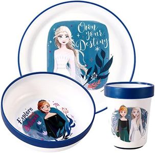 Frozen 3pcs Reusable Bicolor Premium Kids Dinner Tableware Set Plate, Bowl & Tumbler, BPA Free