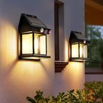 NEXILA Solar Wall Lights Outdoor, Wireless Dusk to Dawn Porch Lights Fixture with 3 Modes & Motion Sensor, Waterproof Exterior Lighting with Clear Panel for Patio, Garage, Shed (Black, Pack of 1)