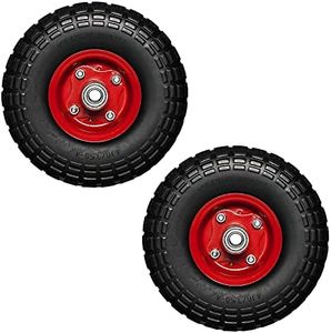 Directly2u 10 Inch Replacement Wheel with Steel Constructed Red Rim, Flat Free Rubber Wheels Suitable for Sack Trucks and Hand Trolleys (2)