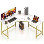 Mr IRONSTONE L-Shaped Stainless Steel Metal With MDF Desk 59" Computer Corner Desk, Home Gaming Desk, Office Writing Workstation, Space-Saving, Easy to Assemble(Laminated Finish ,White Marble)