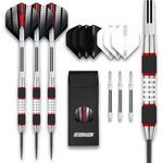 RED DRAGON Darts – Axis Red Series 24g– Steel Tip 85% Tungsten Professional Darts Set with Dart Flights, Stems & Wallet