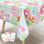 JOYMEMO 3 Packs Sprinkled with Love Tablecloths - Donut Themed Table Cover, Donut Sprinkle Baby Shower Decorations Girl, Doughnut Plastic Table Covers for Rectangle Tables, Dessert Time Party Decor