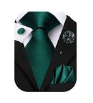 Hi-Tie Silk Men's Tie and Pocket Square Cufflinks Lapel Pin Set Jacquard Wedding Business Necktie for Formal,Dreep Green