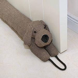 Marwood Under Door Draft Stopper Decorative Wind Stopper 32 inch for Door & Window, Weighted Animal Air Draft Stopper Snake Noise Blocker for Bottom of Door with Hanging Loops -Brown Dog