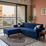 FURNY Gracina 5 Seater L Shape Sofa Set with Movable Ottoman | Flexible Left or Right Layout | Plush Velvet Fabric (Dark Blue) | Perfect for Living Room, Guest Room & Office