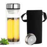 Belle Vous Double-Wall Glass Tea Infuser Bottle - 900ml Borosilicate Water Bottle with Strainer & Cover - Travel Tumbler for Hot/Cold Brew Loose Leaf Tea