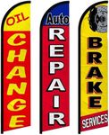 Oil Change Auto Repair Brake Services Windless Flag Pack of 3 (Mount and Poles are Not Included)