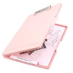 Clipboards with Storage,High Capacity Nursing Clipboard,Plastic Storage Clipboard with Low Profile Clip,Side-Opening A4 Binder Clipboard Folder, Smooth Writing Clip Board for Office Supplies(Pink)