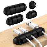 UNBREAKcable Cable Holder Clips, 5 Pack Cord Organizer for Desk, Silicone Adjustable Cord Clip, Adhesive Wire Management for Charging Cable USB Mouse Wire PC Car Office Home Nightstand Wall - Black