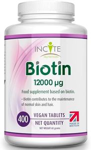 Incite Nutrition Biotin Hair Growth Support Supplement 12,000mcg - 400 Tiny 6mm Tablets (Full Year Plus Supply) - for Men & Women