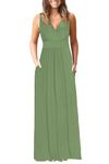 AUSELILY Women Summer Maxi Dress Sleeveless Boho Long Dress V Neck Beach Dress Elegant with Pockets Olive Green L