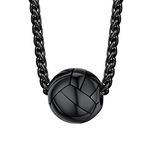 Black Volleyball Pendant Charm Ball Sprots Necklace for Men Black Metal Plated Stainless Steel Ball Round Pendant Cool Chain Trendy Necklace for Dad Husband Son